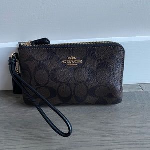 Couch Double Zip Brown Leather Wallet/ Wristlet